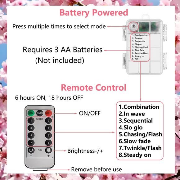 Cherry Blossom String Lights 30 LED Pink Flower Garland Fairy Lights Battery - Picture 9 of 9